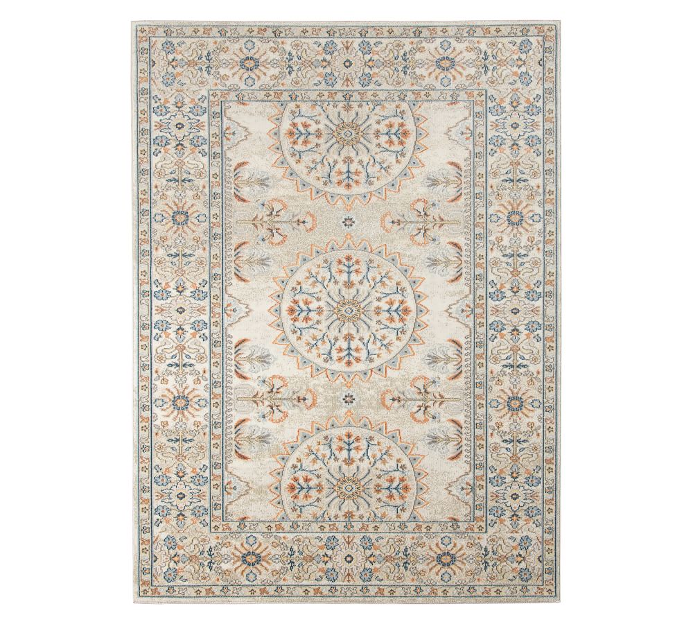 Boho Chic Beige & Orange Floral Polypropylene Area Rug 8'9" x 11'9"