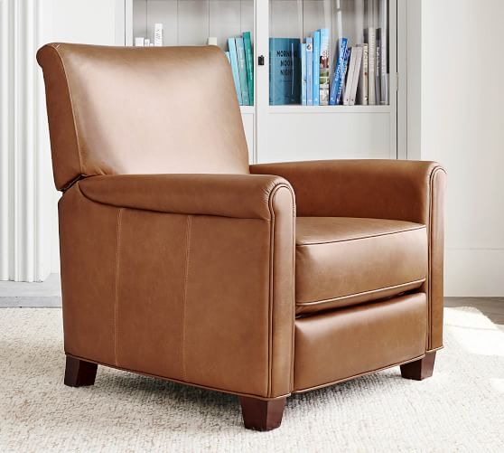 Irving Roll Arm Leather Recliner, Caramel Colored Leather Chairs