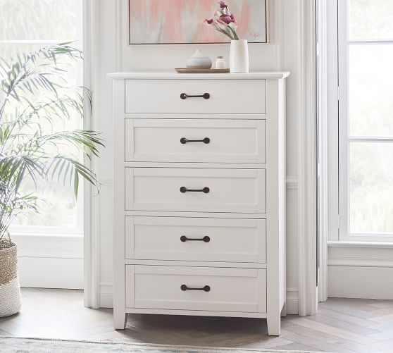 Stratton 5 Drawer Tall Dresser, White Dresser With Storage