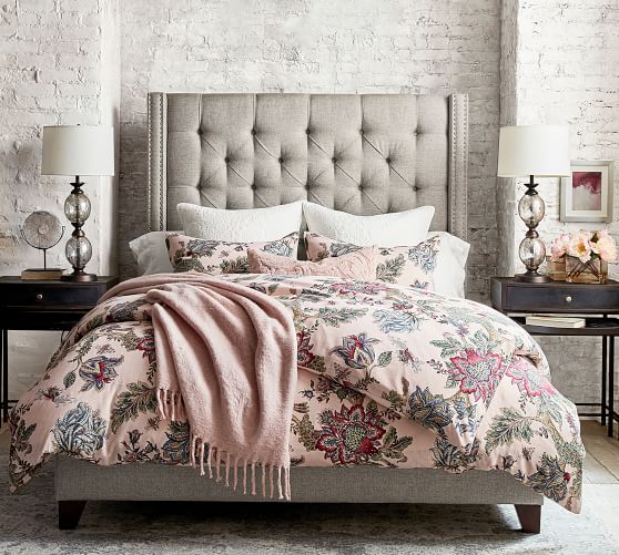 Harper Tufted Upholstered Tall Bed, Pottery Barn Chesterfield Tufted Headboard