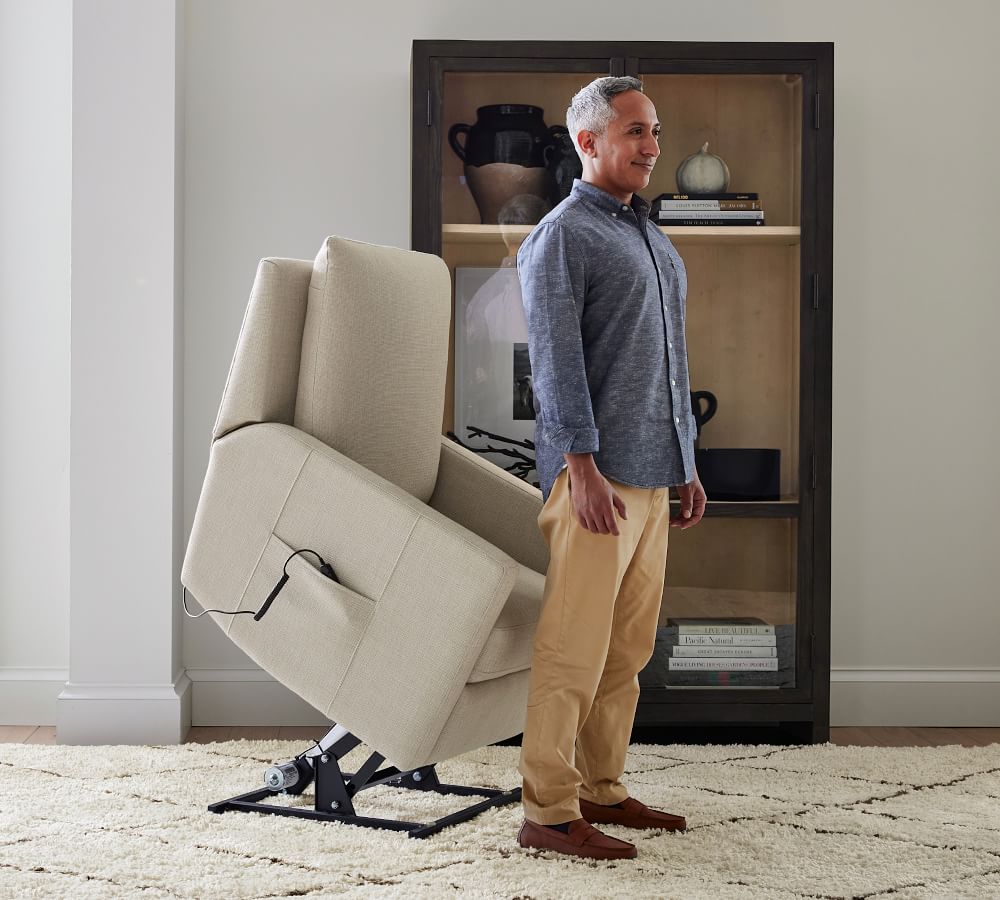 Ayden Square Arm Upholstered Power Lift Recliner with Massage Heat Pottery Barn