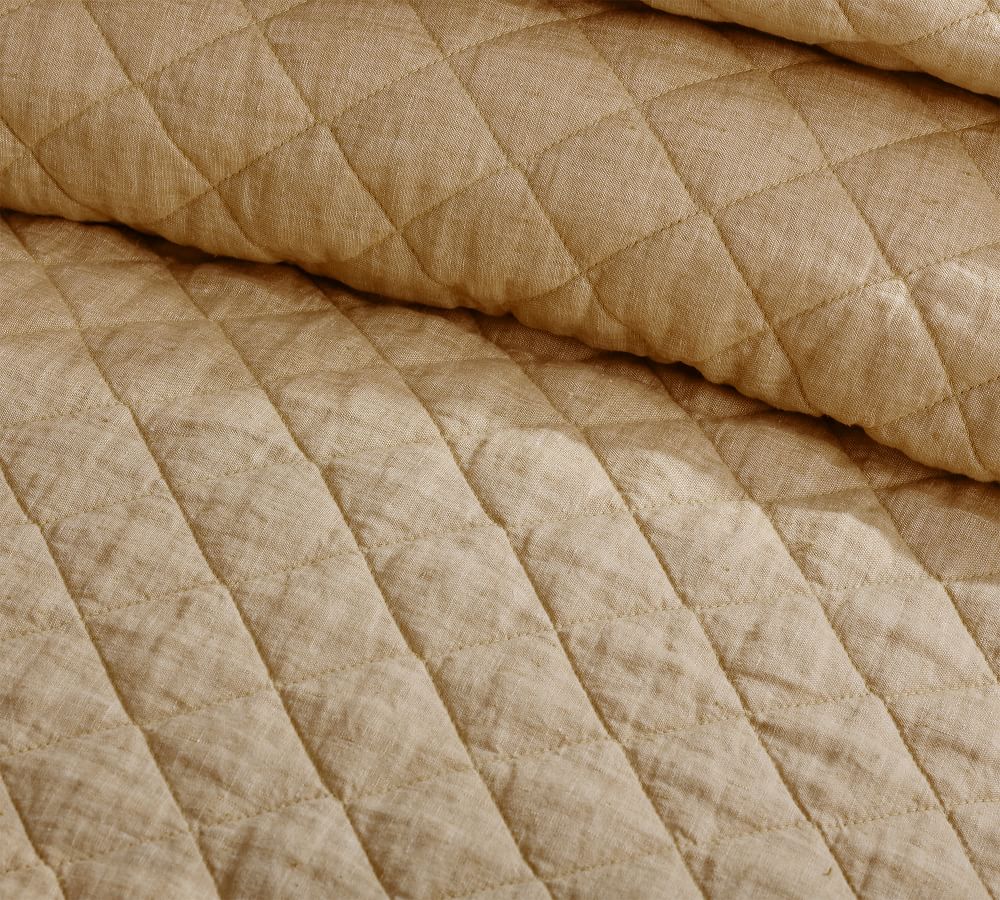 White Belgian Flax Linen Diamond Quilt & Sham Pottery Barn
