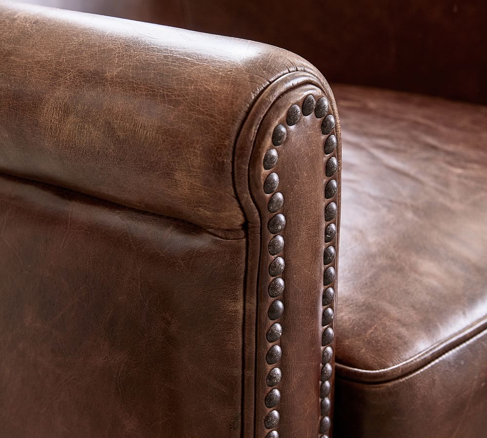 Irving Roll Arm Leather Recliner with Nailheads Pottery Barn