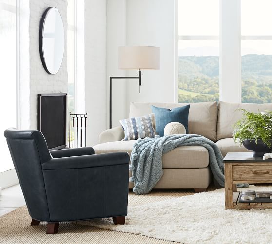 pottery barn blue leather chair