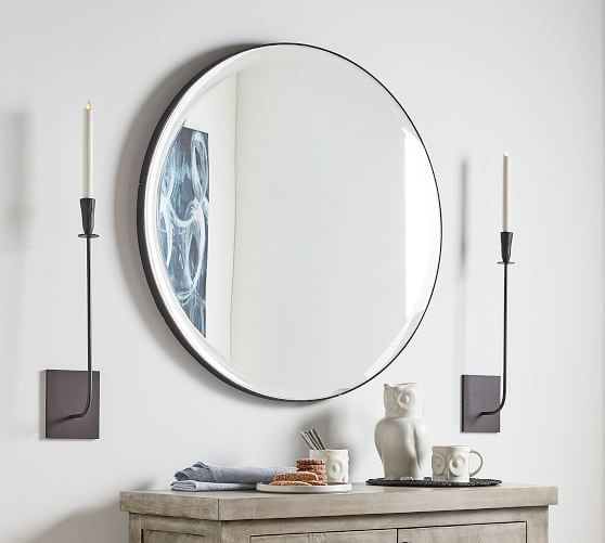 Madalyn Round Beveled Edge Wall Mirror, Large Round Unframed Mirror