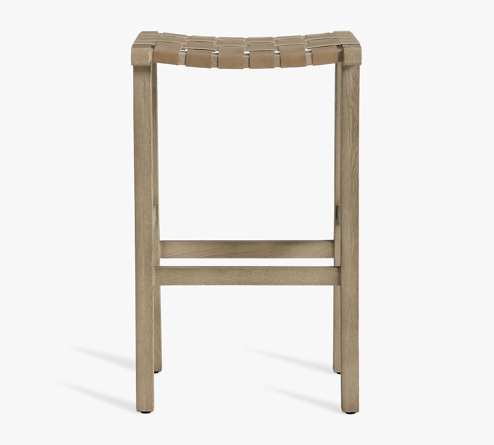 Fenton Woven Backless Leather Bar & Counter Stools Pottery Barn