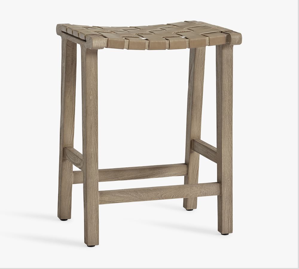 Fenton Woven Backless Leather Bar & Counter Stools Pottery Barn