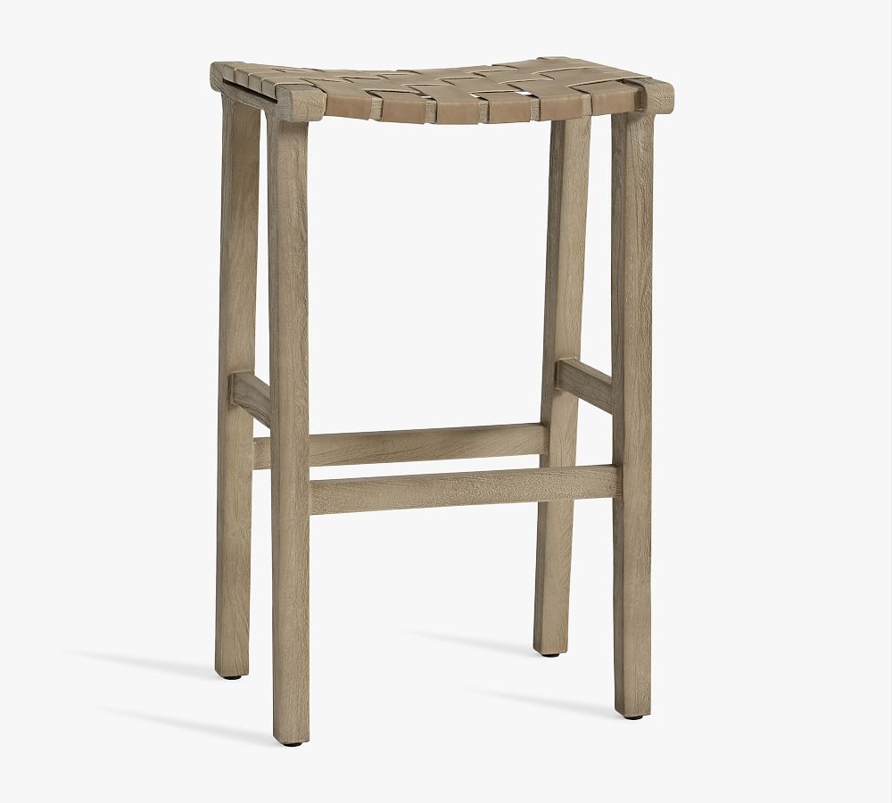 Fenton Woven Backless Leather Bar & Counter Stools Pottery Barn