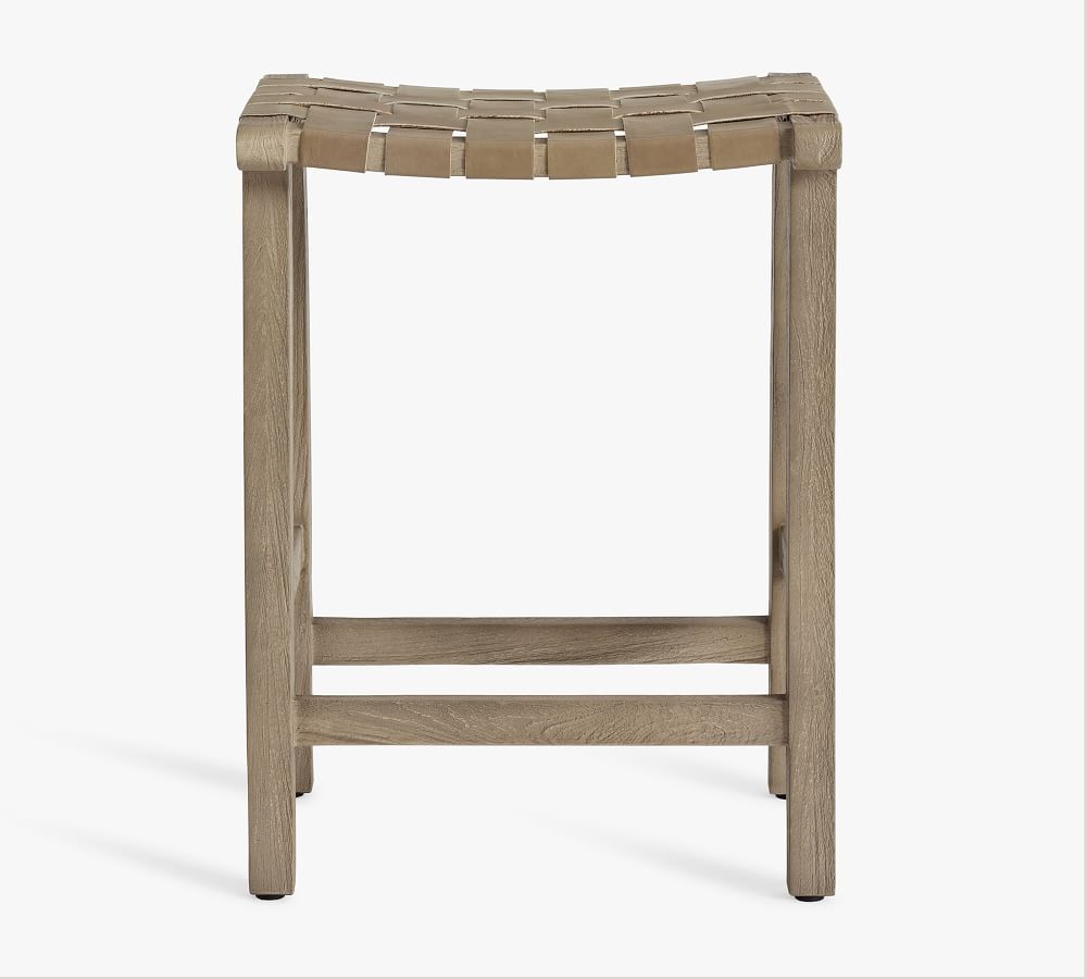 Fenton Woven Backless Leather Bar & Counter Stools Pottery Barn