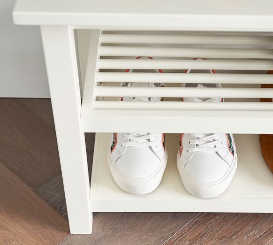 white entryway shoe rack