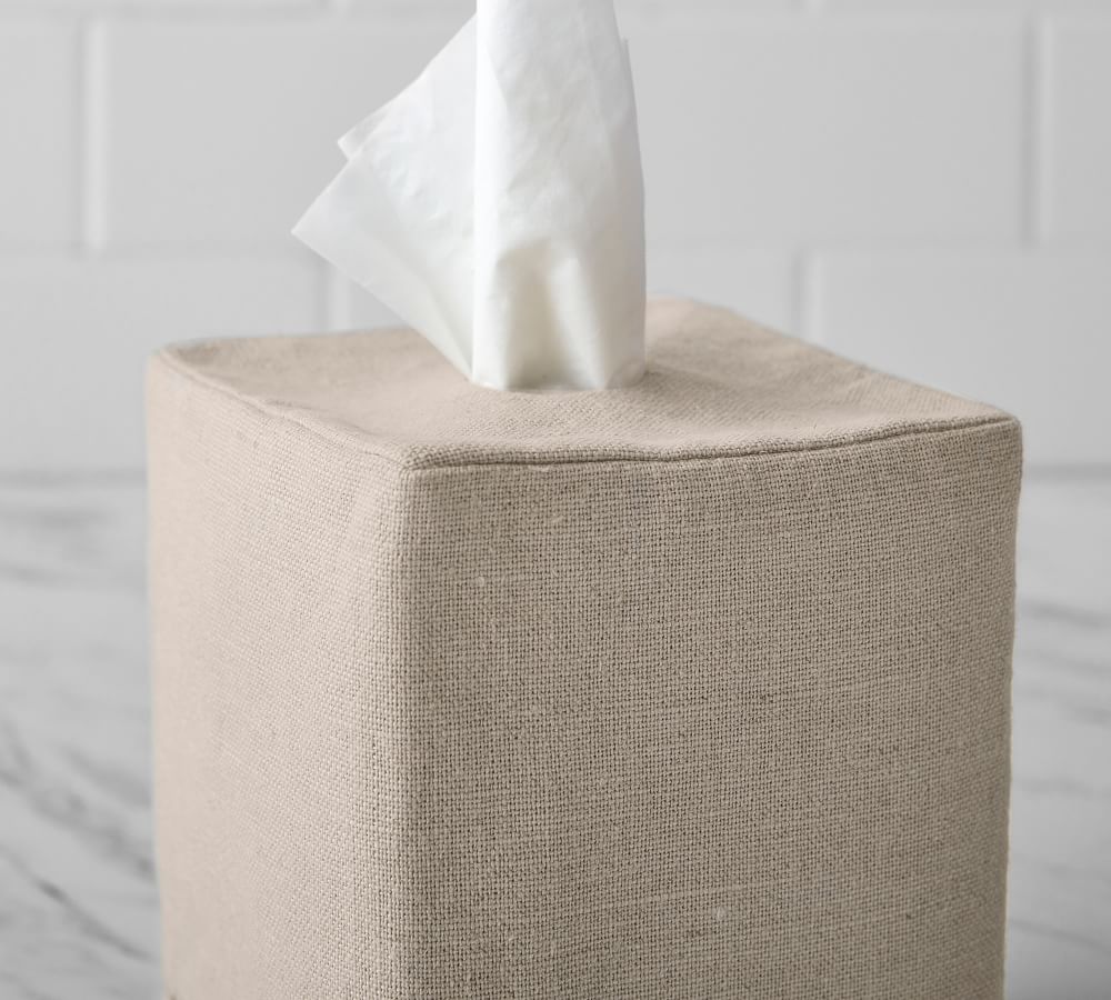 Linen Hemstitch Tissue Box Cover | Pottery Barn