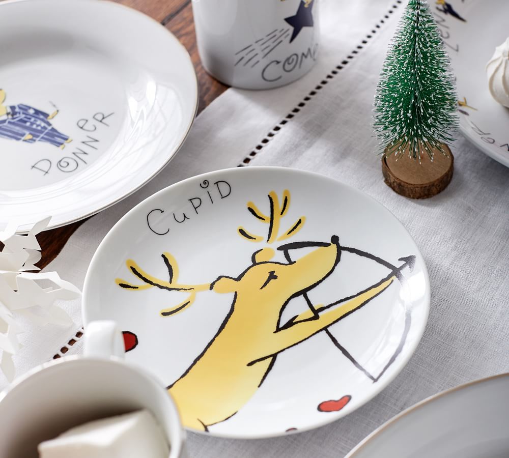 Santa's Reindeer Appetizer Plates, Set of 4 Assorted Pottery Barn