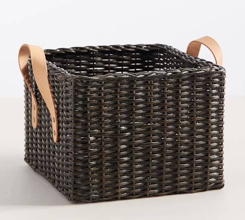 Austin Woven Basket with Lid - Distressed Black | Pottery Barn