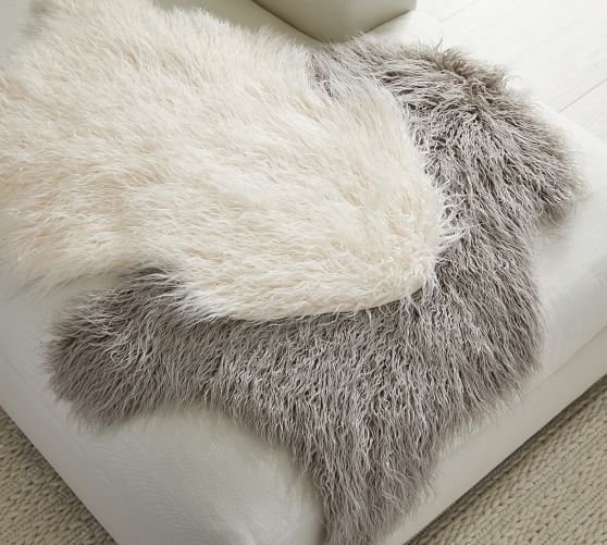48" x 60" Black Mongolian Faux Fur Area Rug Fake Fur Rectangle Sheepskin Plush 