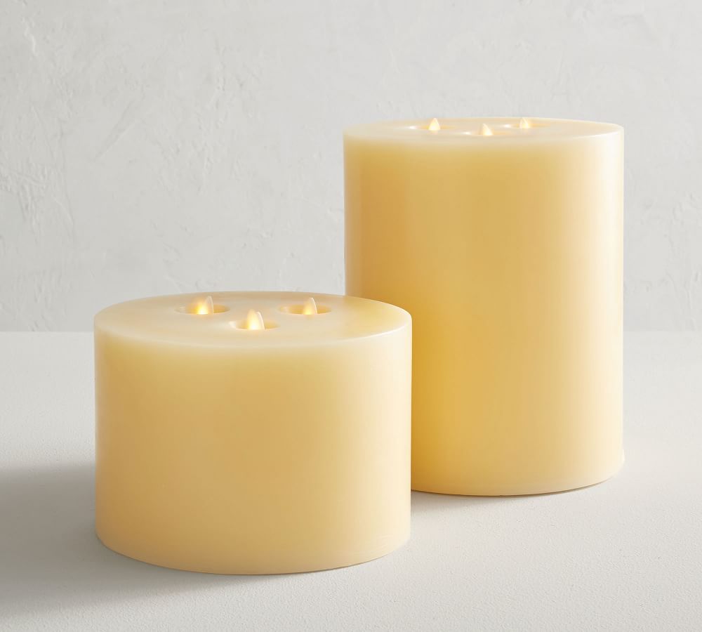 Premium Flickering Flameless Triple Wick Wax Candle Pottery Barn