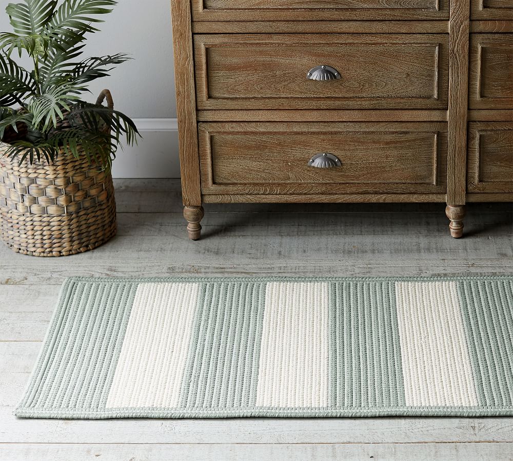 Fitzgerald Stripe Synthetic Indoor/Outdoor Braided Rug | Pottery Barn