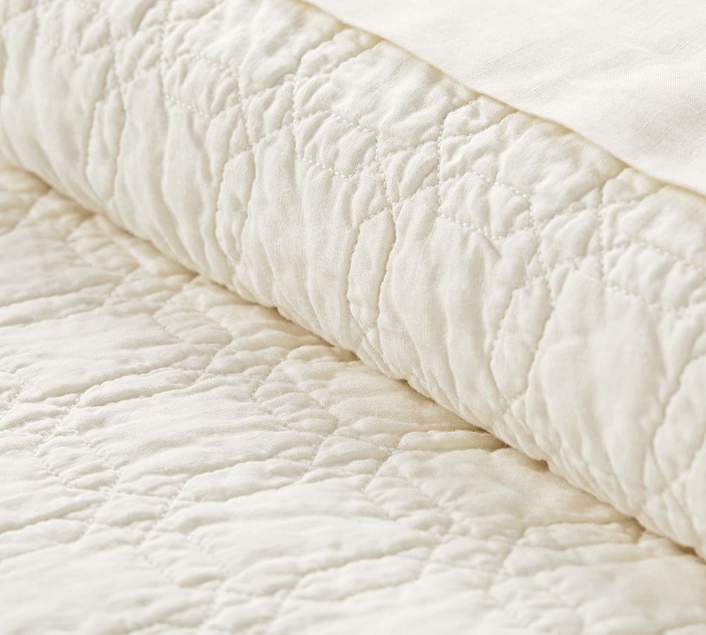 White Belgian Flax Linen Trellis Quilt & Sham | Pottery Barn