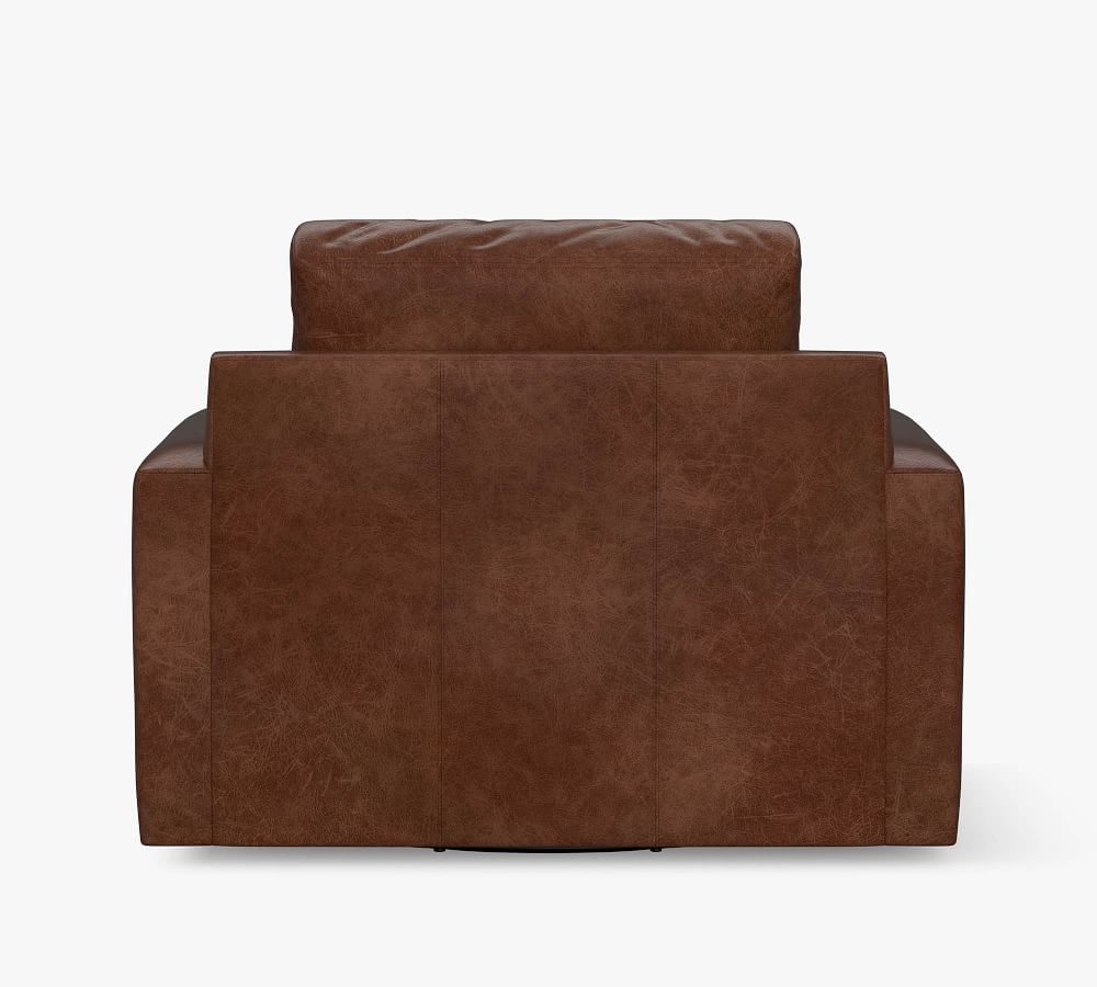 Big Sur Square Arm Deep Seat Leather Swivel Armchair | Pottery Barn