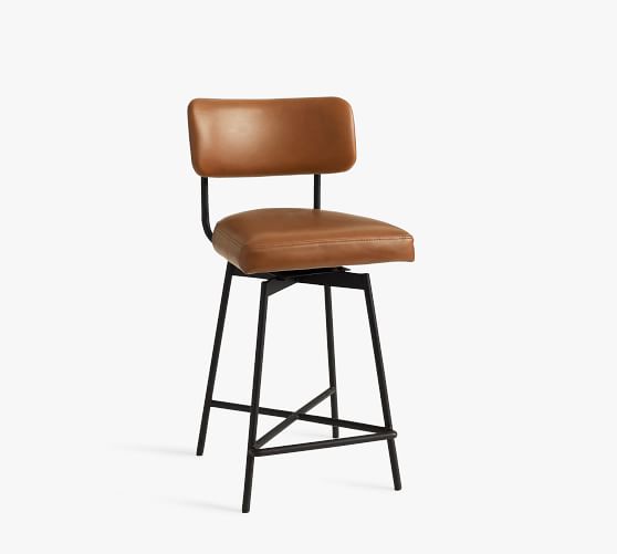 Maison Leather Swivel Bar Counter, Colored Leather Counter Stools