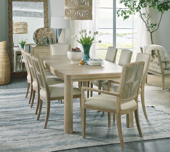 Anders Upholstered Dining Armchairs, Bradding Dining Table Natural Whitewash