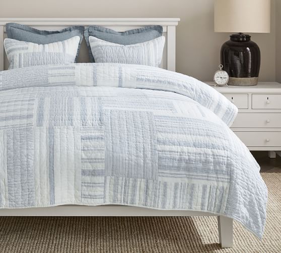 2 Pottery Barn JOHANNA REVERSIBLE PATCHWORK quilted SHAMS Euro New 