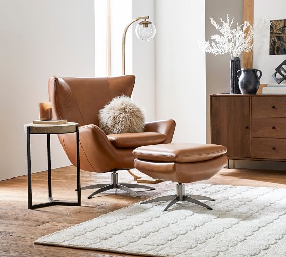 pottery barn leather chair and ottoman