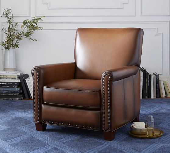 brown leather nailhead recliner