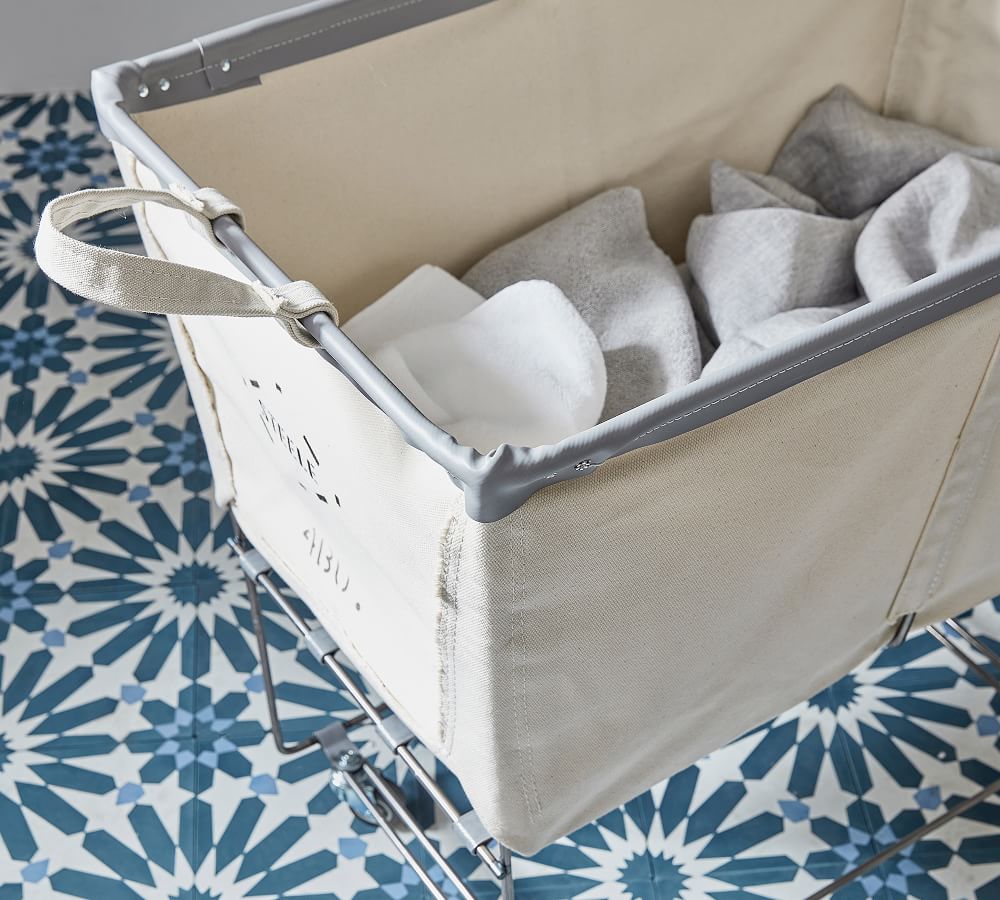 Medium Elevated Canvas Laundry Basket with Wheels Pottery Barn