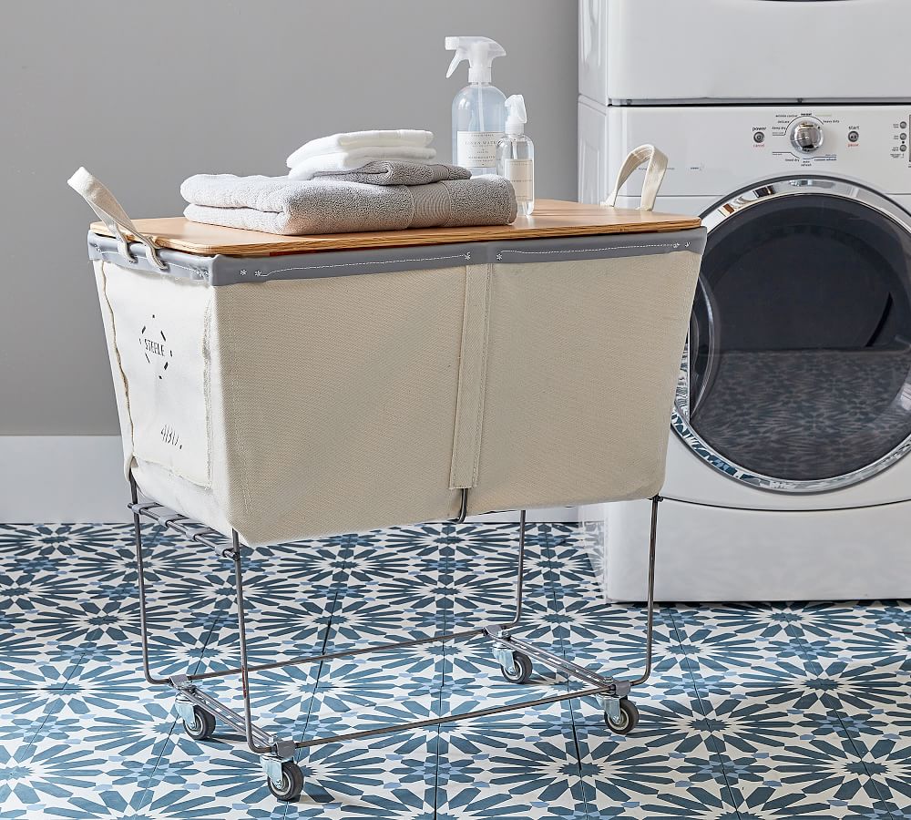 Medium Elevated Canvas Laundry Basket with Wheels Pottery Barn