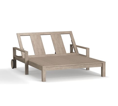 Indio FSC® Eucalyptus Double Chaise Lounge Frame with Wheels, Grey Driftwood