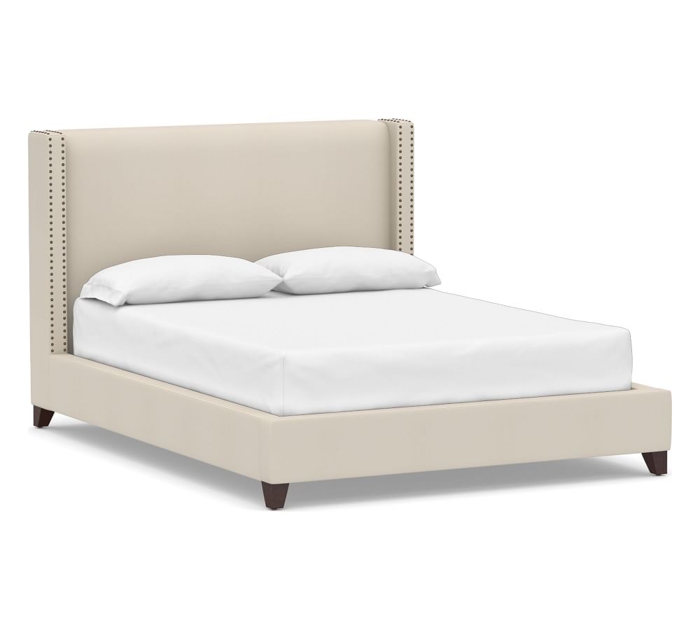 Harper NonTufted Upholstered Low Bed with Bronze Nailheads, Full