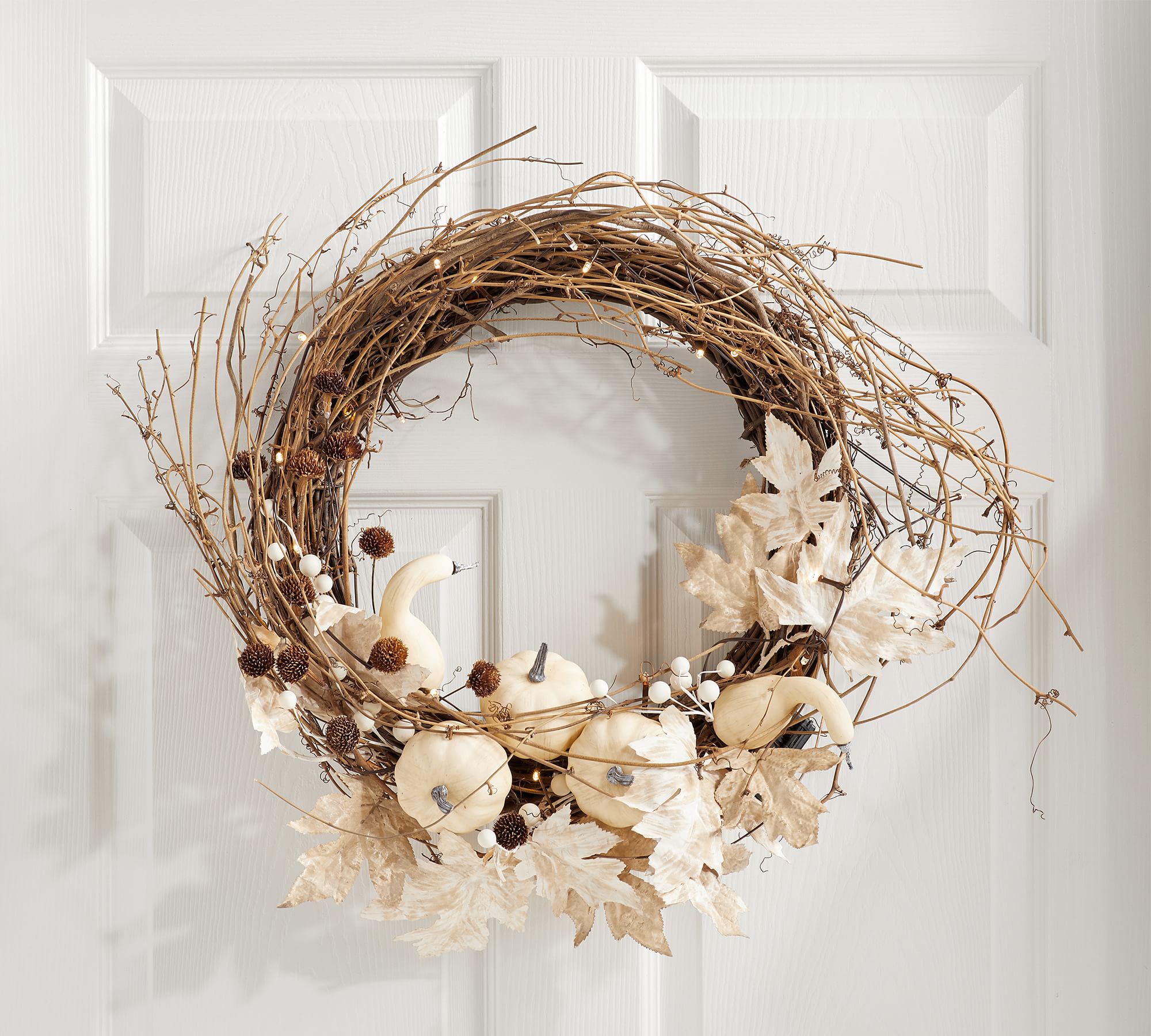 Pre-Lit Faux Harvest Pumpkin Wreath & Garland