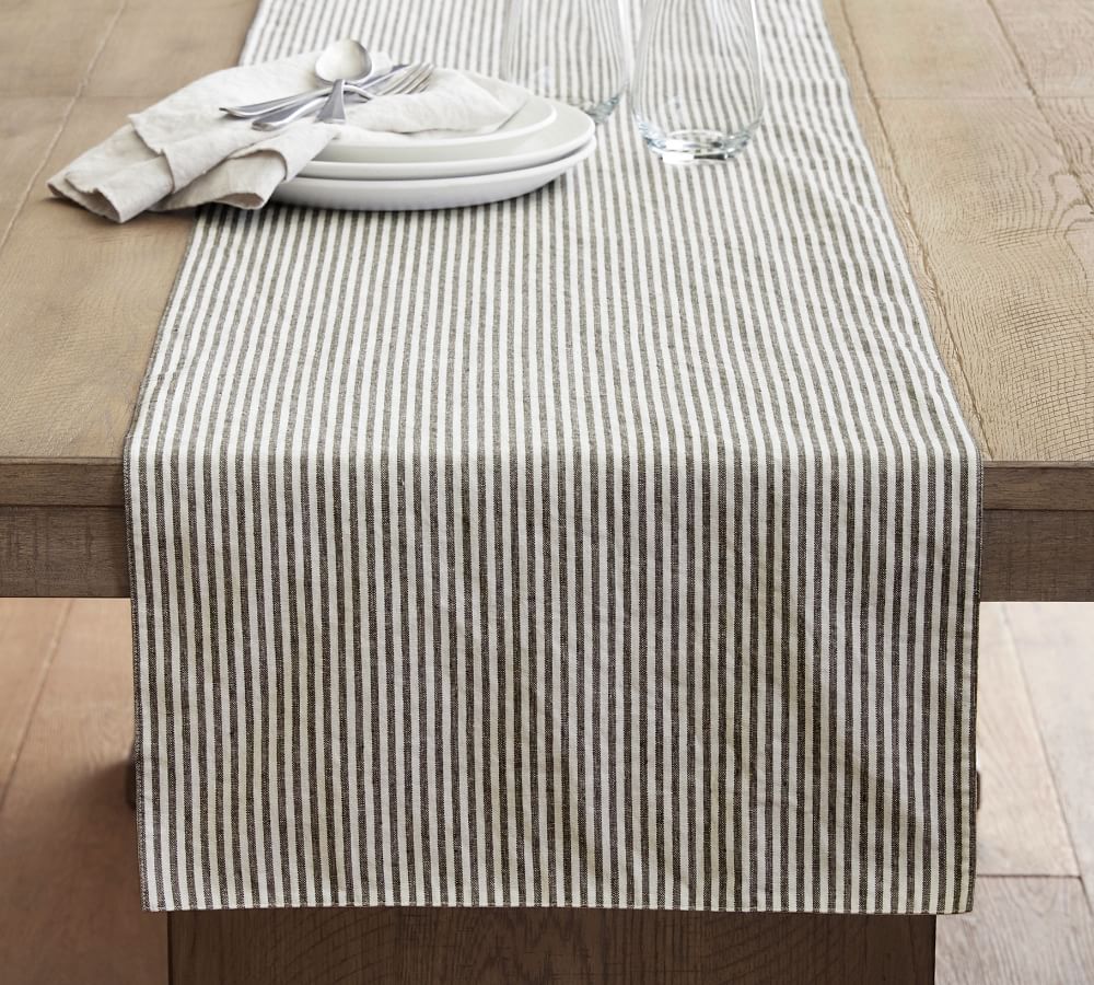Wheaton Striped Linen/Cotton Table Runner Pottery Barn