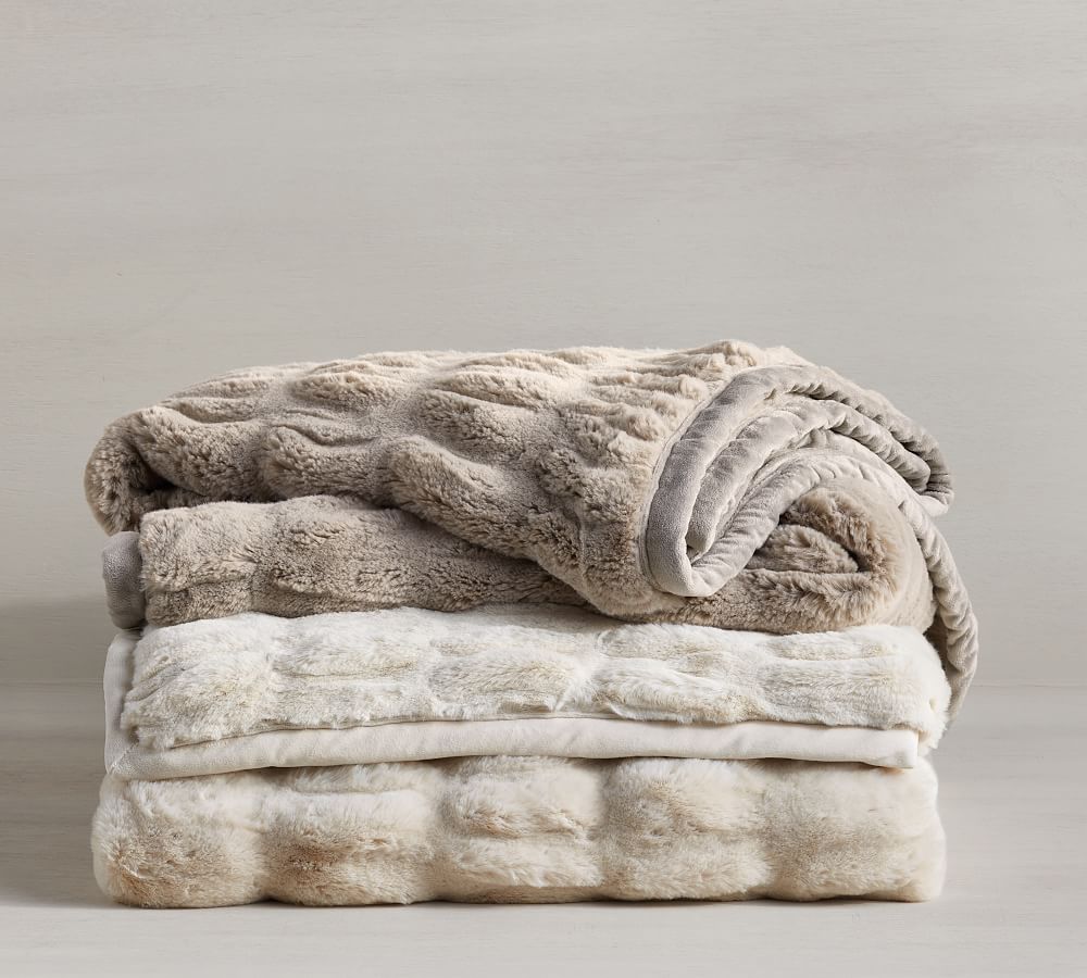 Faux Fur Ruched Throw Blankets Pottery Barn