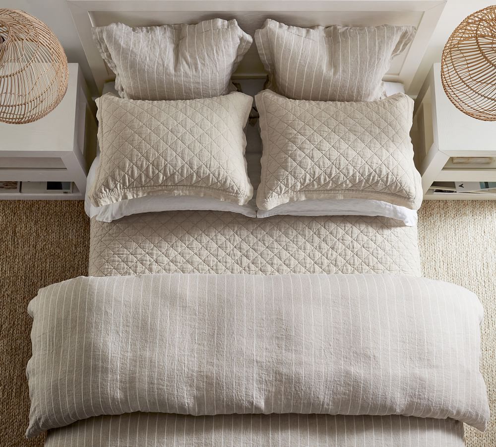 White Belgian Flax Linen Diamond Quilt & Sham Pottery Barn
