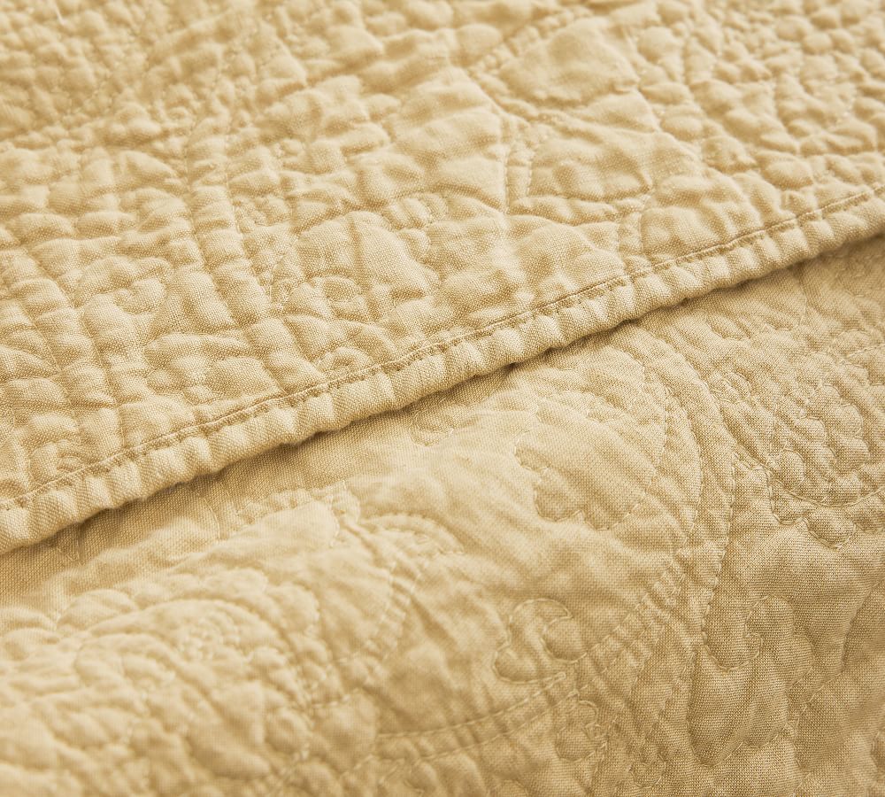 Soft Rose Belgian Flax Linen Floral Stitch Quilt & Sham Pottery Barn