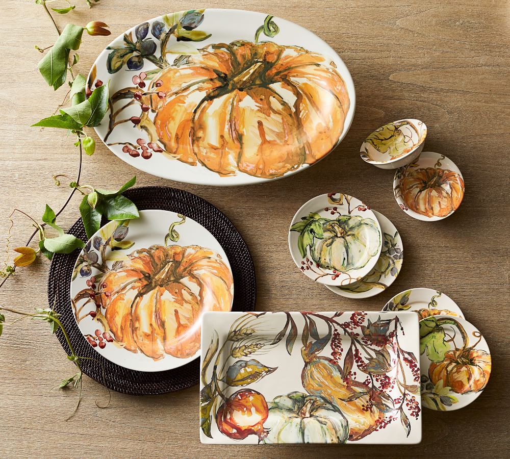 Harvest Pumpkin Rectangular Serving Platter | Pottery Barn