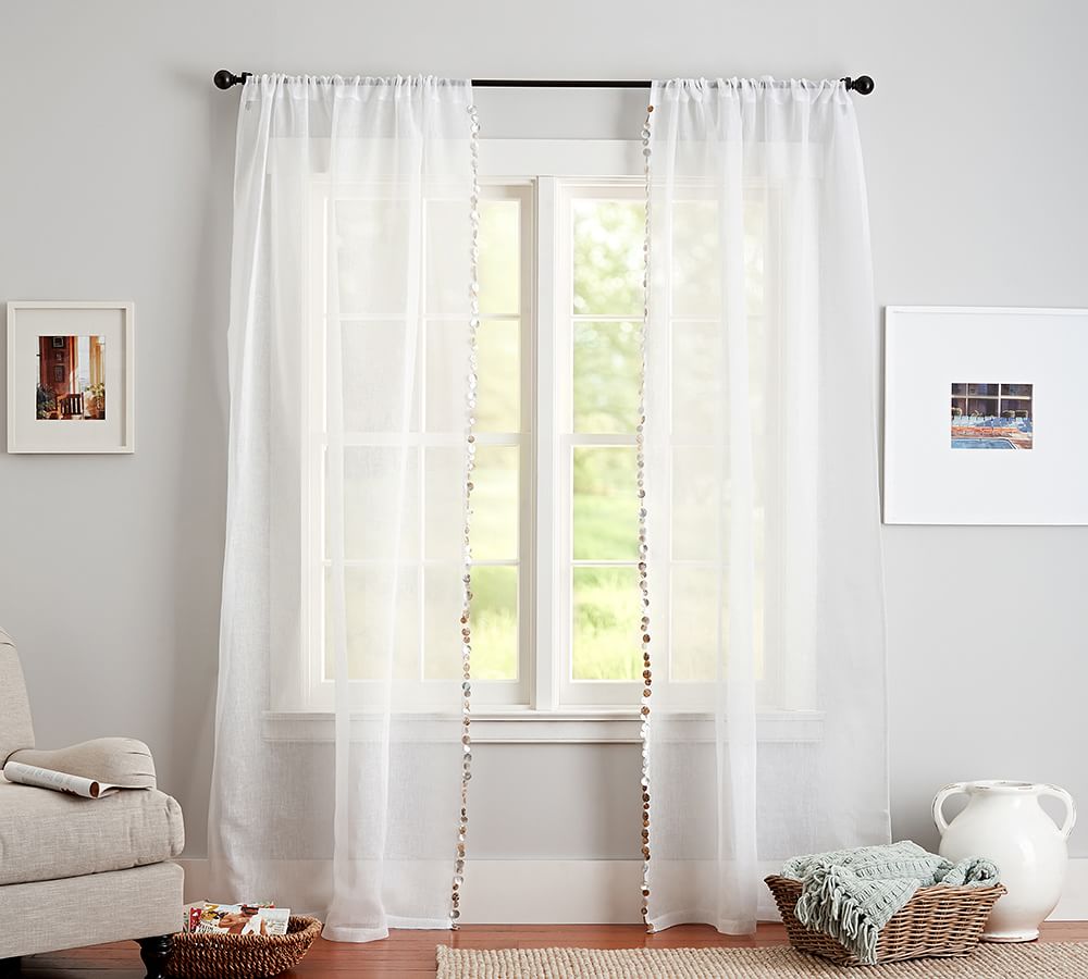 Shell Border Linen Sheer Curtain Set of 2 Pottery Barn