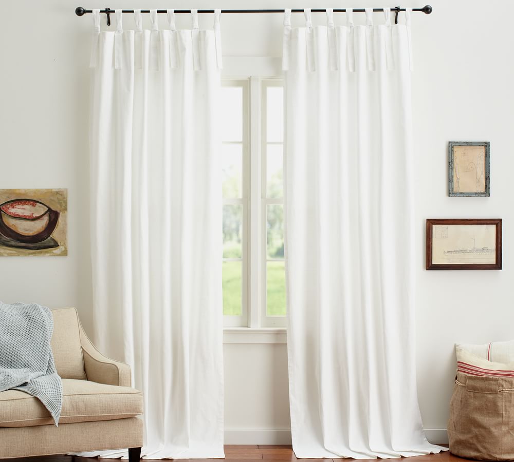 Textured Cotton Tie-Top Curtain | Pottery Barn