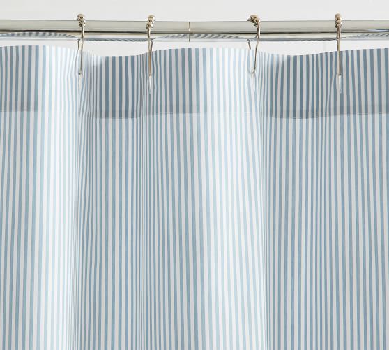 Pottery Barn Striped Shower Curtain Cotton White Red Orange Pink Blue Green 