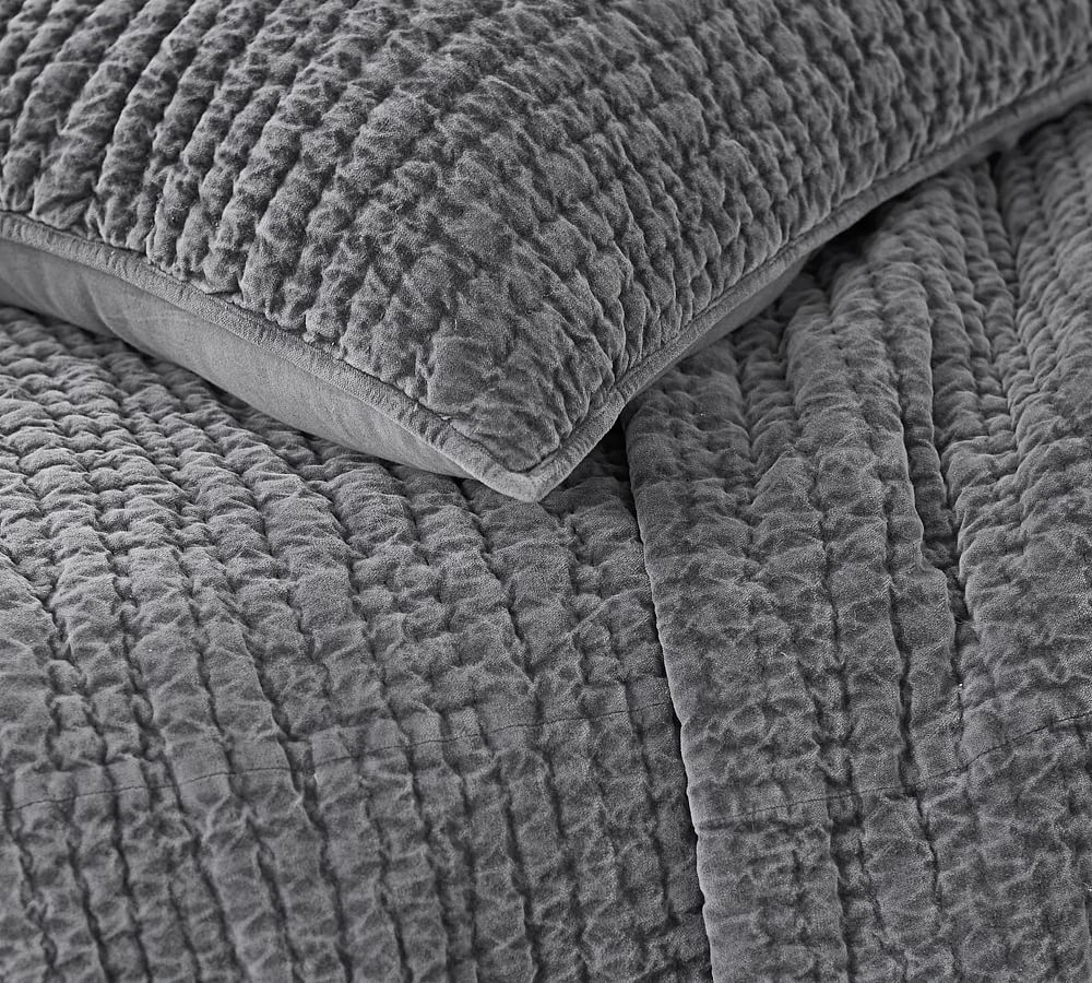 Pottery Barn Washed Velvet Embroidered Quilt