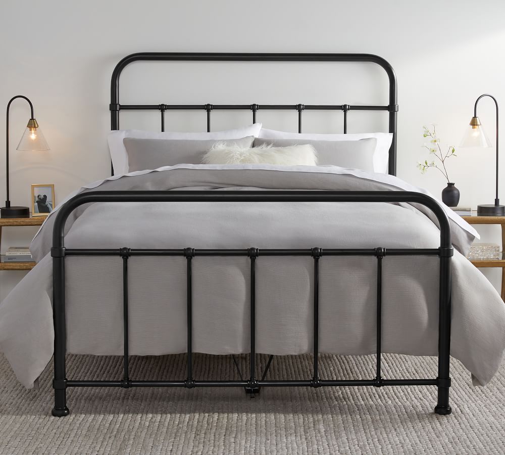 Black Industrial Hospital Dorm Victorian Style Metal Bed Frame Double King Size 