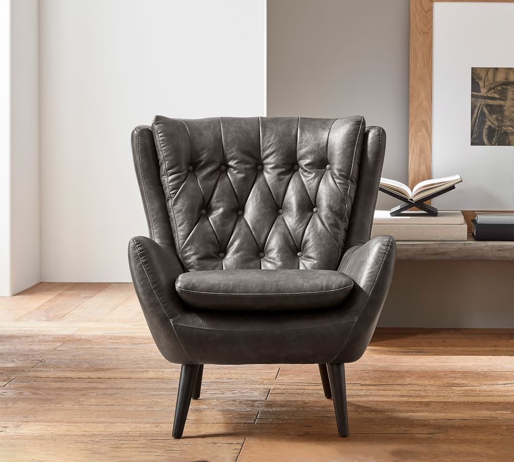 genuine leather tufted chair