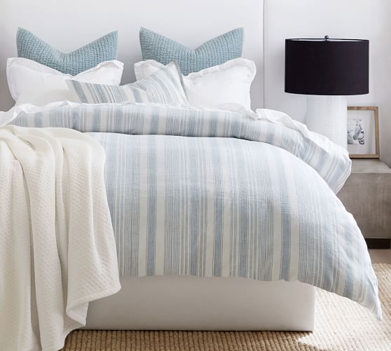 Hawthorn Striped Cotton Duvet Cover, Blue And Green Striped Duvet Cover