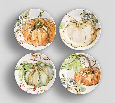 Set of 4 NEW WILLIAMS SONOMA Thanksgiving Harvest Pumpkin Salad Plates ~ Multipl 