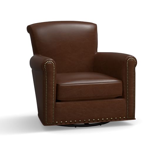 irving leather swivel armchair with nailheads