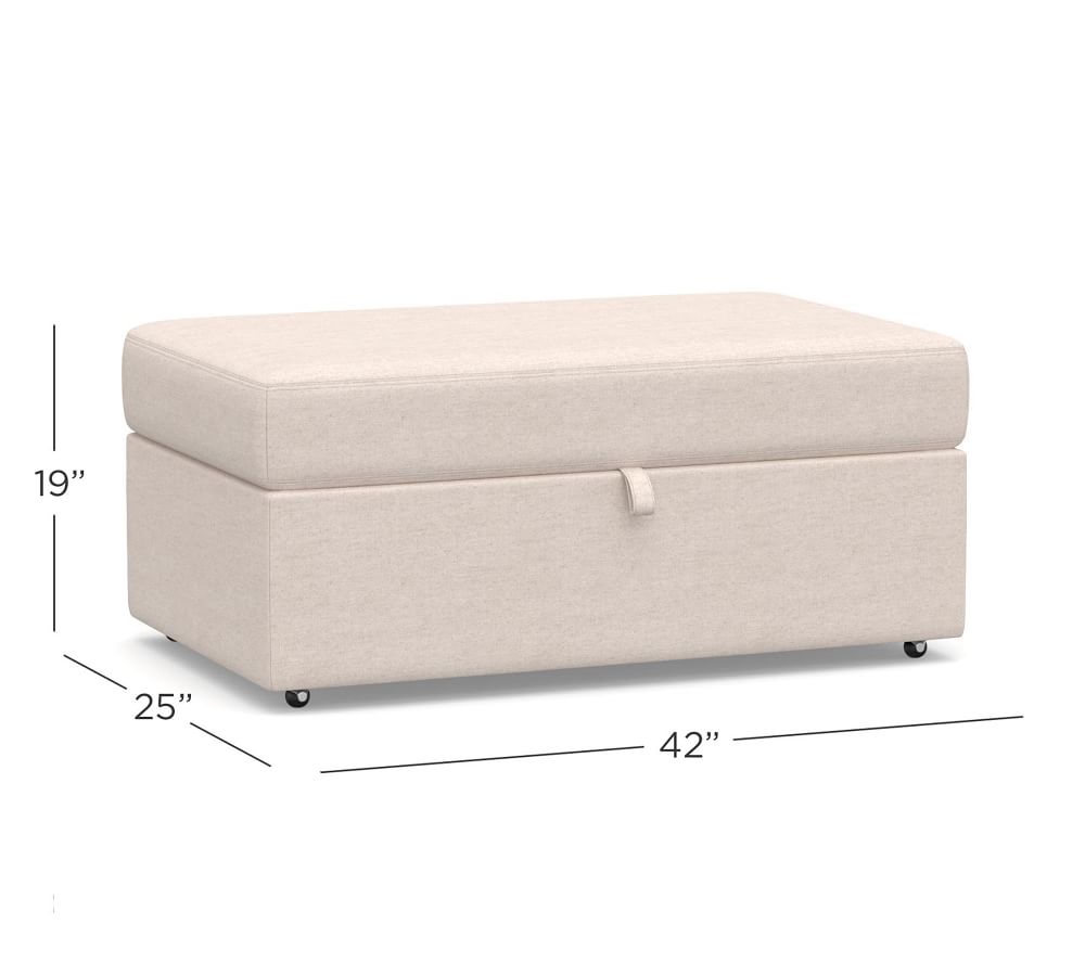 Big Sur Upholstered Storage Ottoman with Pull Out Table | Pottery Barn