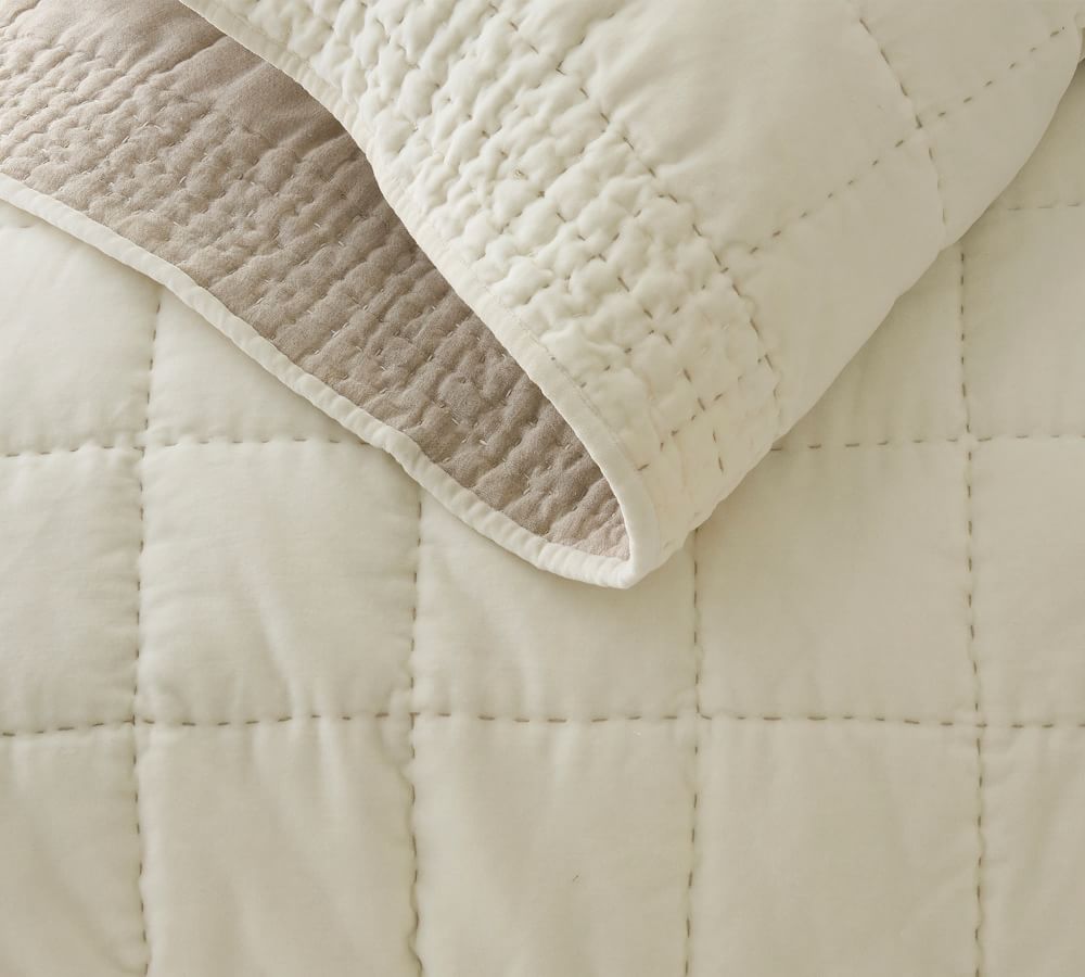 Velvet Handcrafted Box Stitch Quilt | Pottery Barn