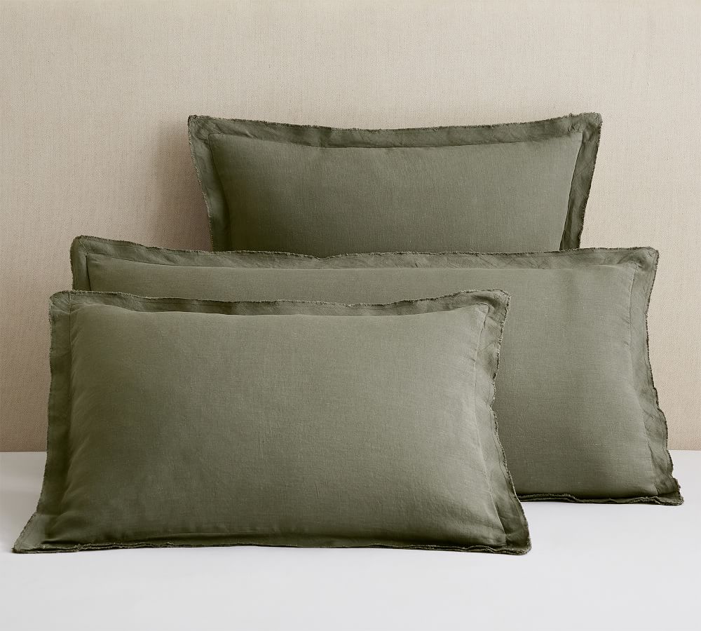 Belgian Flax Linen Double Flange Pillow Shams - Natural | Pottery Barn