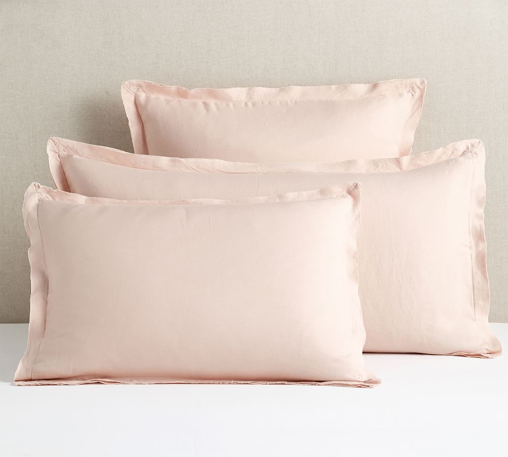 Belgian Flax Linen Double Flange Pillow Shams - Natural | Pottery Barn